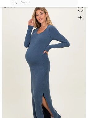 Maternity Rib Knit Long Sleeve Maxi Dress in Slate Blue